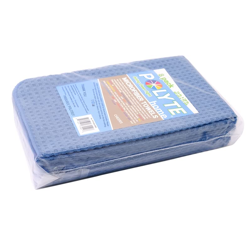 POLYTE Ultra Premium Microfiber Kitchen Dish Hand Towel Waffle Weave, 8 Pack (16x28 in, Blue) - Image 5
